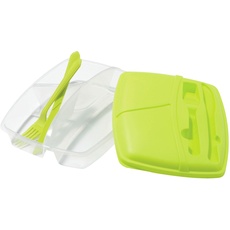 Premier Housewares Lunchbox aus Kunststoff, mit 3 Fächern, inkl. Messer und Gabel, grüner Deckel