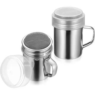 2 STK Puderzuckerstreuer, Kakaostreuer für Cappuccino, Edelstahl Puderzucker Pulver Streuer, Gewürzstreuer, Staubzuckerstreuer mit Deckel & feinem Sieb, Mehlstreuer Kaffee Mehlsieb für Kochen Backen
