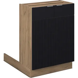 Vicco Kücheninsel Fame-Line, 60 cm ohne Arbeitsplatte, Schwarz gestreift/Goldkraft Eiche - Schwarz