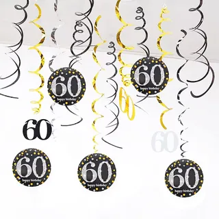 TJYAEKLTD 60.Geburtstag deko, 22 Stücke Schwarz Gold 60. Geburtstag Hängend Wirbel Dekoration, für 60 Geburtstag, Hochzeit, Jubiläum oder Partydeko