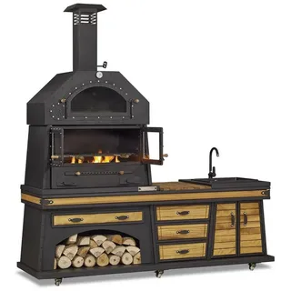 JV moebel Schwarze Außenküche aus Holz und Edelstahl modern und wetterfest / Schwarz