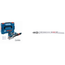 Bosch Professional Stichsäge GST 160 CE (inkl. 3x Sägeblätter Holz, L-BOXX 136)+3x Stichsägeblatt Set Expert ‘Hardwood 2-Side Clean‘ (Küchenarbeits-, Kunststoffbeschichtete Platten, L 117 mm,Zubehör)