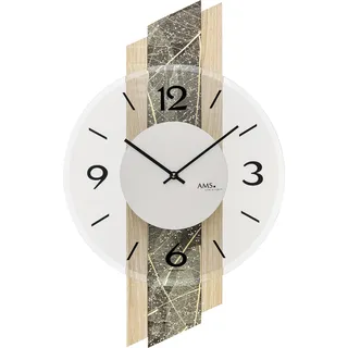 AMS W9664 Wanduhr mit Sonoma-Holzgehäuse, Naturblättern und Swarovski-Kristallen - Braun