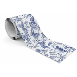 Muralo Selbstklebende Bordüre Tapetenbordüre Blumen Schmetterlinge Natur Wandtattoo blau/weiß 10 cm X 300 cm X 300 cm