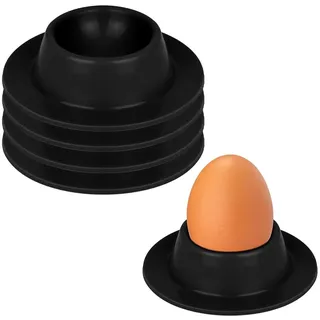 Vicloon Eierbecher, 4 Stück Weicher Eierbecher,rund stapelbar Eierbecher aus Silikon,Frühstück Eierhalter Set für Küche und Camping- Schwarz
