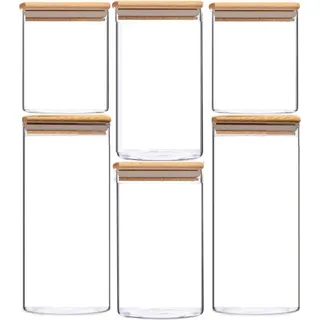 6-teiliges Glas Vorratsdosen-Set mit Bambusdeckel – Stilvoll & Luftdicht