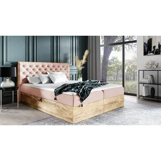 Boxspringbett Schlafzimmerbett DIONA 140x200cm Stoff Rose inkl. Bettkasten - Rosa