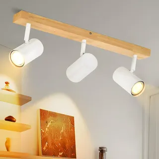Glitzerlife Deckenstrahler 3 Flammig Deckenleuchte Weiß - Holz Vintage Deckenlampe GU10 Deckenspots Modern Schwenkbar 350° Flurlampe für Schlafzimmer Wohnzimmer Arbeitszimmer Esszimmer Küche