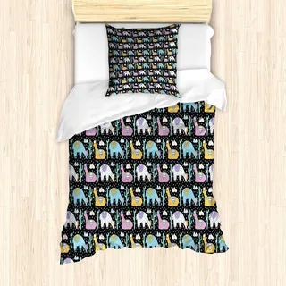 ABAKUHAUS Alpaka Bettbezug Set für Einzelbetten, Orient Fluffy Tiere Kaktus, Milbensicher Allergiker geeignet mit Kissenbezug, 135 cm x 200 cm - 80 x 80 cm, Koksgraue Multicolor
