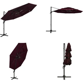 vidaXL Sonnenschirm mit Aluminium Mast 4 lagig Bordeauxrot 3x3 m - Sonnenschirm - Sonnenschirme - Garten-Sonnenschirm - Garten-Sonnenschirme - Rot
