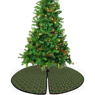 ABAKUHAUS Weihnachten Weihnachtsbaum Rock und Schürze Zuckerstangen, Weihnachtsdeko 135 cm aus Stoff Weihnachtsbaumschmuck, Grün, Rot, Weiß