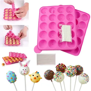 BEIAOSU Cake Pop Formen Backen, 100 Sticks Pop Cake Mould, Eiswürfelschalen, Silikon-Backform, Rosa