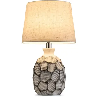 INTELIVE 35 cm Keramik Kleine Kabellose Tischlampe mit Fernbedienung | Aufladbare Akku Tischleuchte mit Timer Dimmer RGB, Coastal Rustikale Nachttischlampe für Schlafzimmer Wohnzimmer Küche Deko