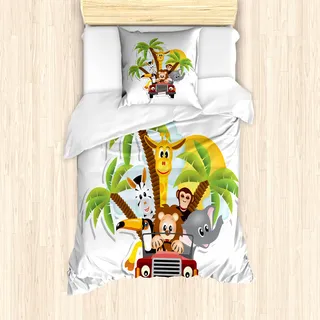 ABAKUHAUS Baby Mantele, Zebra Toucan Lion Elefant, Milbensicher Allergiker geeignet mit Kissenbezügen, 135 cm x 200 cm - 80 x 80 cm, Mehrfarbig