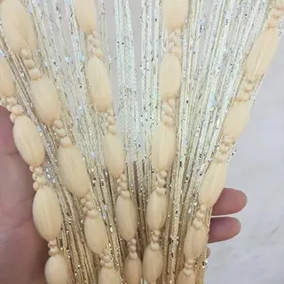 Devola Schiebevorhänge fadenvorhang insektenschutz balkontür tür perlenvorhang außen, dekorative Schnur Quaste Vorhänge für Türen oder Fenster BxH 100x280cm Beige 1 Stück