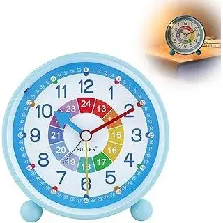 Herbst Kinder Wecker, Kinderwecker Analog Ohne Ticken Lernwecker mit Nachtlicht Wecker Kinder Mädchen Jungen mit Sanfter Weckklingelton für Schulanfänge Batteriebetriebene (Ohne Akku) - Blau