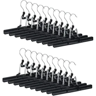 Relaxdays Hosenbügel Metall 20er Set, 360° drehbarer Haken, fest schließend, Rockbügel, gummierte Klemmen, 26cm, schwarz