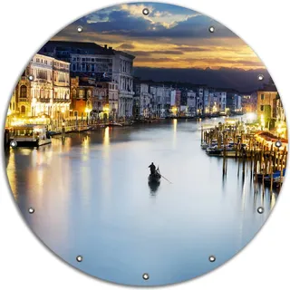 Wallario rundes Outdoor-Poster für Garten oder Balkon, Motiv Canal Grande in Venedig am Abend mit untergehender Sonne, 90 cm Durchmesser - Blau