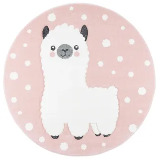 Pergamon Kinder Teppich Maui Kids Alpaka Rund , Rosa , Textil , Animalprint , Rund , 200x200 cm , Teppiche und Böden, Teppiche, Kinderteppiche