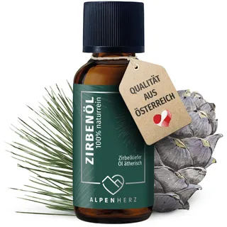 Alpenherz Zirbenöl 30 ml - 100% naturrein, ätherisches Zirbelkieferöl aus Österreich für Duftöl Raumduft Duftlampe Zirbenwürfel Diffuser Zirbe Lufterfrischer Zirbelkiefer Öl Geschenke
