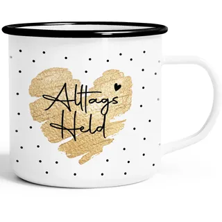 SpecialMe® Emaille-Tasse Herz Danke Geschenk Lieblingsmensch Alltagsheld Berufe Spruch Schrift Emaillebecher Weiss-schwarz Emailletasse