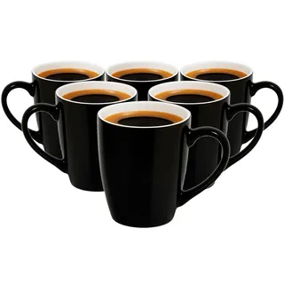 Glasmark KROSNO 1992 Tasse Set 6 Stück Kaffeetassen Keramik Tassen Teetasse Groß 350 ml Schwarz