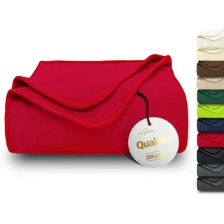 ZOLLNER Kuscheldecke in 130x170 cm - kuschelige und langlebige Fleecedecke - waschbar bis 95°C - hochwertiges Einfassband - antistatisch - Polyester - in rot - Oeko Tex® Zertifiziert