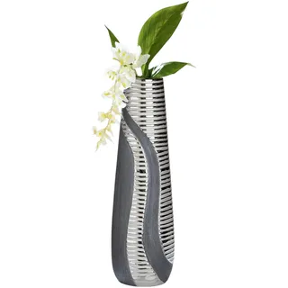 Gilde - Kegelvase Sevilla - Moderne Deko Vasen - Blumenvase - Keramik - anthrazit-Silber - Höhe 49 cm