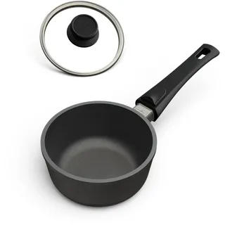 Hoffmann Stielkasserolle Ø 16 cm mit Deckel I Kasserolle Topf klein mit Stiel I Für alle Herdarten inklusive Induktion I Kochtopf, Stieltopf, Soßentopf, Saucepan mit 1L Volumen garantiert verzugsfrei
