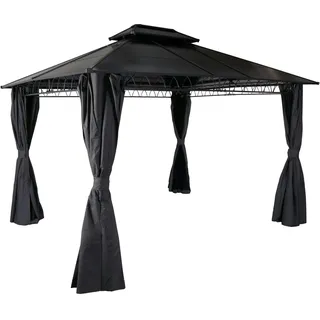 Mendler Hardtop Pergola HWC-M81 3,6 x 3 m inkl. Seitenwand Grau