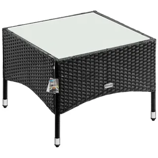 CASARIA® Polyrattan Beistelltisch 58x58x42 cm Höhenverstellbare Füße 5mm Sicherheitsglas Wetterfest Gartentisch Balkontisch Kaffeetisch Outdoor Schwarz - Schwarz