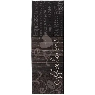 Kayoom Küchenläufer , Schwarz , Textil , Schriftzug , rechteckig , 60x180 cm , für Fußbodenheizung geeignet, in verschiedenen Größen erhältlich, strapazierfähig , Teppiche und Böden, Teppiche, Teppichläufer, Küchenteppiche