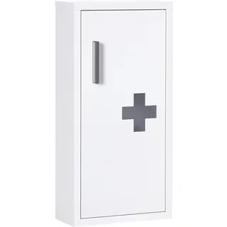 kleankin Medizinschrank, Erste Hilfe Schrank, Apothekerschrank mit 3 Innenfächern, Arzneischrank mit Magnetverschluss, Medikamentenschrank mit Griff, Stahl, Weiß, 30 x 12 x 60 cm