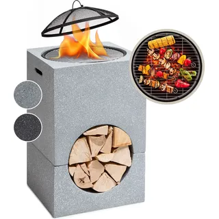 Blumfeldt Feuerschale, Tragbare Feuerstelle Outdoor, Feuerschalen für den Garten, Terrasse & Camping, Feuerschale mit Grillrost & Holzlagerfach, Sichere Stahlschale, Feuerstelle 50 x 75 x 50 cm