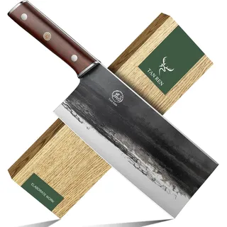 TAN REN Hackmesser Scharfes, 32CM Chinesisches Kochmesser Carbonstahl, Scharf küchenmesser mit Vollerl-Griff für Heimküche und Restaurant