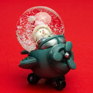 SIKORA SK07 Kleine Glas Deko Schneekugel Schneemann im Flugzeug Weihnachten Weihnachtsdeko D:45mm