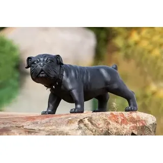 GILDE Deko Figur Skulptur Hund - Bulldogge Bobby - mit Nietenhalsbank - schwarz ca. 69 x 38,5 x 30 cm