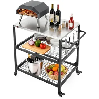Vevor Grillwagen Outdoor 80x61 cm (Tischplattengröße), Rollbarer Grilltisch mit seitlichem Griff & 2 Gitterablagen & 4 Rädern, Grillvorbereitungstisch Servierwagen für Picknick Küche Garten