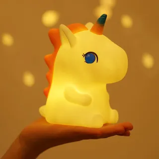 Lewondr Einhorn Nachtlicht Kinder, Niedlich Weich PVC Nachttischlampe mit Warmem Licht, Batteriebetrieben LED Lampe Tischlampe für Baby Mädchen Jungen Kinder Kinderzimmer Nachttisch, Weiß