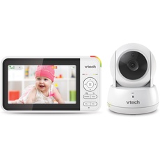 VTECH Video-Babyphone - 31 Stunden Akkulaufzeit (nur Audio), 5-Zoll-LCD-Bildschirm, Schwenken-Neigen-Zoomen, 300m Reichweite, Nachtsicht, beruhigende Geräusche, gesicherte Übertragung - VM924