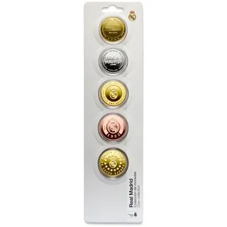 mociworld - Real Madrid - Set von 5 Münzen, Sonderedition - Kings of Europe (Gold), One Club One Color (Gold), 1902 (Kupfer), ¡HALA Madrid! (Nickel) Bernabéu (Silber) – Offizielles Produkt