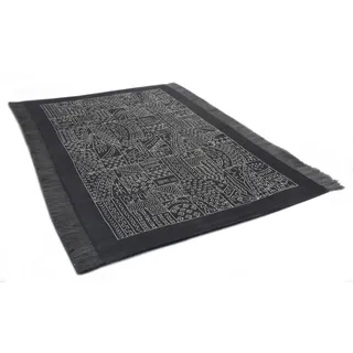 Teppich DIE HAUSKUNST "Taama" Gr. 32, schwarz, B:60cm H:4mm L:180cm, Baumwolle, Jute, Teppiche, Teppich, Flachgewebe, handgewebt, mit Fransen