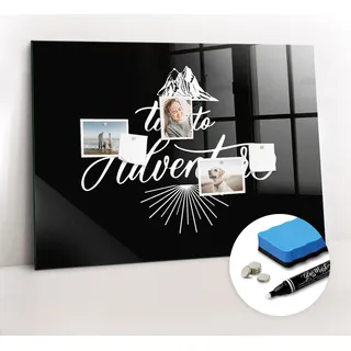 Magnetische Wandnotiztafel - Weißer Marker + Schwamm + Magnete 100 x 70 cm - Abenteuer - Schwarz