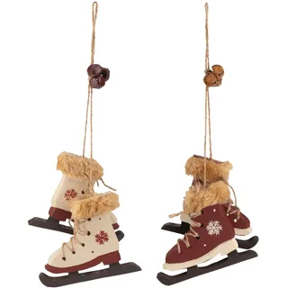 Christbaumdekor Christbaumschmuck "Schlittschuhe" Holz weinrot / weiß 9cm, 2 Stk.