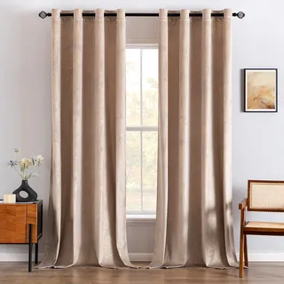 MIULEE Vorhänge mit Goldfolie Blätter Muster, 2 Stück Beige Gardinen mit Ösen, Jedes 175 cm Hoch, Superweich Vorhang Blickdicht für Deko Wohnzimmer Schlafzimmer, Schöne Samtvorhang