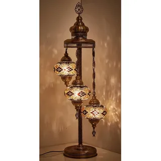 Türkische Tischlampe mit 3 Glaskugeln in Braun – Orientalische Stehlampe für ein warmes Ambiente