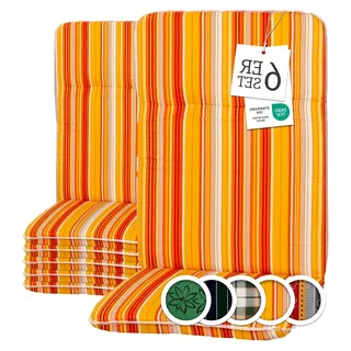 Bali Paspelauflage Hochlehner Edremit orange gelb weiß gestreift 114x47 cm, 6er Set | Waschbare, atmungsaktive Auflagen | UV-beständige Sitzauflagen | Hergestellt in der EU - Orange, Gelb, Weiß
