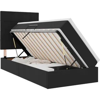 vidaXL Aufbewahrungsbett mit Matratze Schwarz 90 x 200 cm Samt - Schwarz