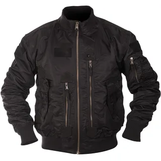 Mil-Tec US Tactical Fliegerjacke Herren • Taktische Bomberjacke mit Stehkragen • Winddichte Übergangsjacke für Frühling & Herbst • Robuste Pilotenjacke mit vielen Taschen & Patchflächen • Schwarz, S