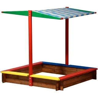 Sandkasten XL Holz mit Dach Bunt 120 cm x 120 cm x 125 cm FSC®